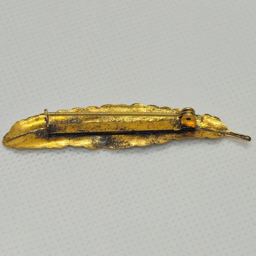 Vintage Golden Feather Brooch Gold Tone Leaf Brooch or Pin